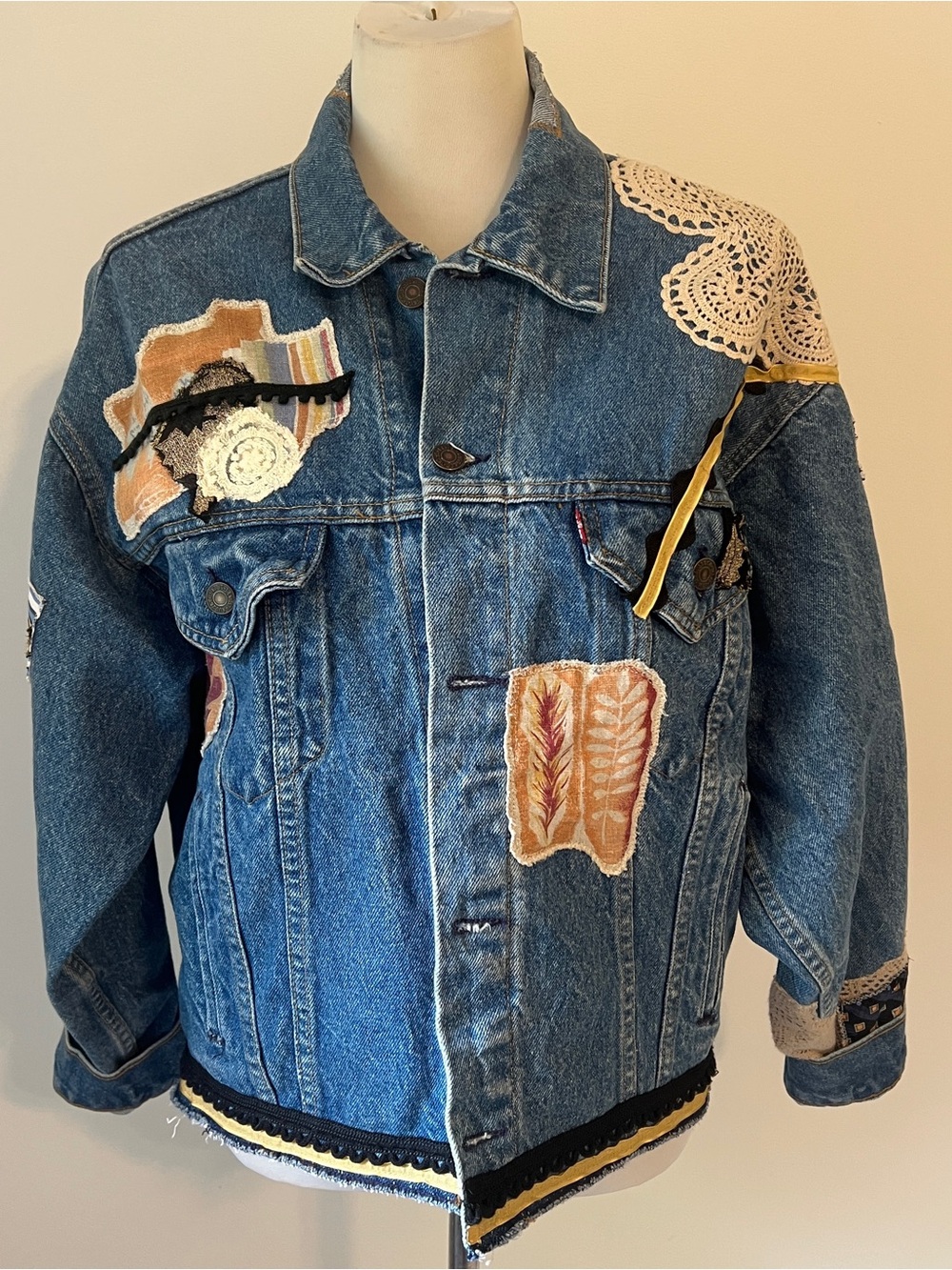 Vintage 80s 90s Custom Upcycled Levi’s Denim Trucker Jacket M/L USA patch ooak - Picture 6 of 14